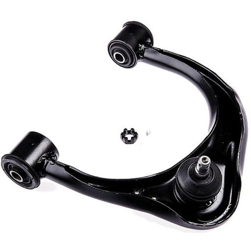 The CB74007 ProSeries OE+ Control Arm, a black metal car suspension control arm with a ball joint and bushings, is showcased on a white background.