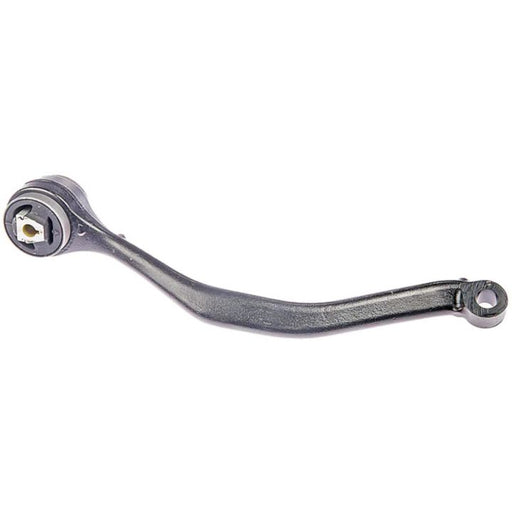 A CA14194 ProSeries OE+ black, curved automotive control arm with bushings on both ends set against a white background.