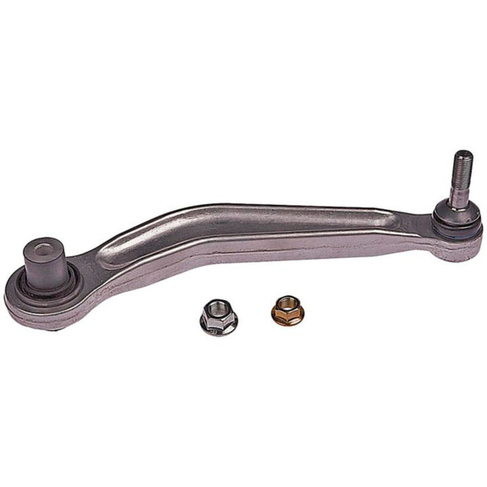 CB14528 ProSeries OE+ Control Arm featuring a silver arm with an integrated ball joint and two included nuts, one silver and one brass.