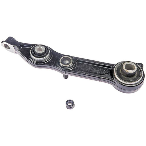The CA28143 ProSeries OE+ Control Arm, a black metal suspension component featuring three circular joints, is displayed on a white background with a separate nut below.