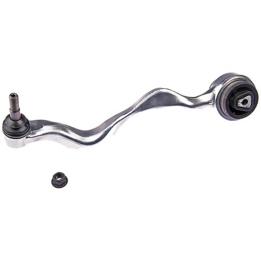 CB14173 ProSeries OE+ Control Arm, featuring a curved silver metal design with an attached ball joint and an additional detached bolt.