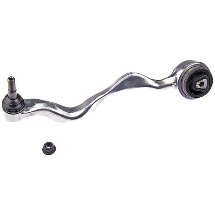 CB14173 ProSeries OE+ Control Arm, featuring a curved silver metal design with an attached ball joint and an additional detached bolt.