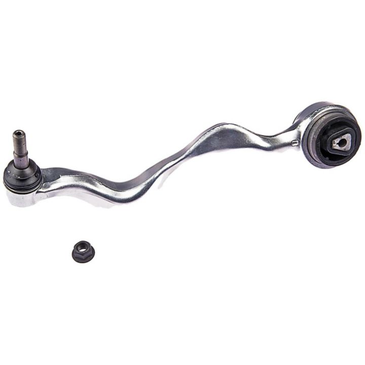 CB14173 ProSeries OE+ Control Arm, featuring a curved silver metal design with an attached ball joint and an additional detached bolt.