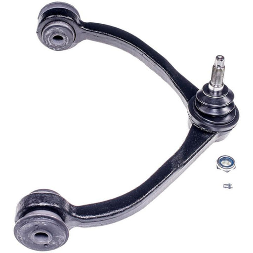 A CB81006 ProSeries OE+ Control Arm in sleek black metal, complete with a ball joint and screws, displayed on a white background.