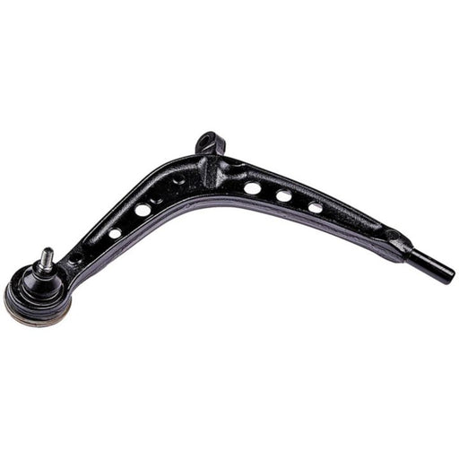 The CB14183 ProSeries OE+ Control Arm is a black metal component featuring several circular holes and a ball joint on one end, designed for use in automotive suspension systems.
