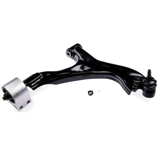 A CB91014 ProSeries OE+ Control Arm in black, featuring a silver bushing and a ball joint, set against a white background.