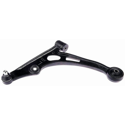 Introducing the CB73043 ProSeries OE+ Control Arm: a sleek black metal suspension control arm designed for vehicles, featuring holes and bushings at each end, beautifully displayed against a white background.