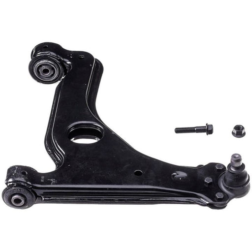 A CB91203 ProSeries OE+ Control Arm, featuring a sleek black metal design with accompanying bolts and bushings, displayed against a plain white background.