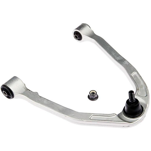 A CB61027 ProSeries OE+ Control Arm in silver, featuring a ball joint and a small separate nut, displayed on a white background.