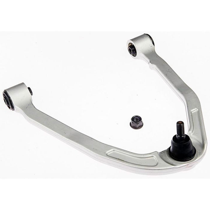 The CB61028 ProSeries OE+ Control Arm, featuring a silver body with a black ball joint and a loose nut, all set against a white background.