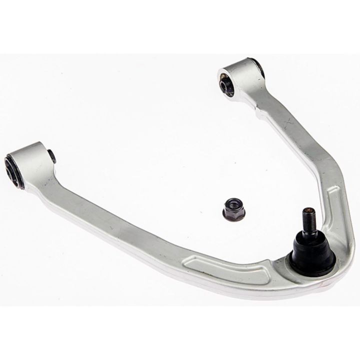 The CB61028 ProSeries OE+ Control Arm, featuring a silver body with a black ball joint and a loose nut, all set against a white background.