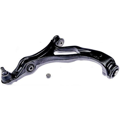 A CB43004 ProSeries OE+ Control Arm, featuring a ball joint and bushing openings, in black, isolated on a white background.