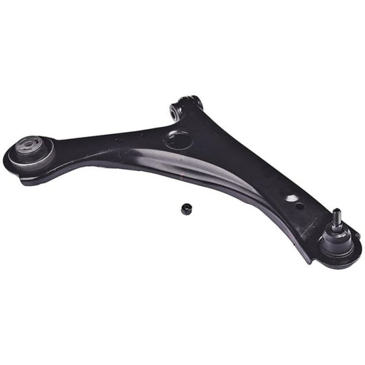 The CB81334 ProSeries OE+ Control Arm, a black, triangular car control arm complete with bushings and a ball joint, is isolated on a white background.