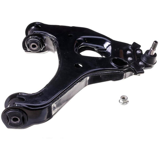 CB90284 ProSeries OE+ Control Arm in black metal, featuring a small attached bolt and an accompanying nut, showcased on a white background.