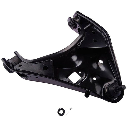 A CB85153 ProSeries OE+ Control Arm, black in color and featuring a ball joint, a nut, and a cotter pin, displayed on a white background.