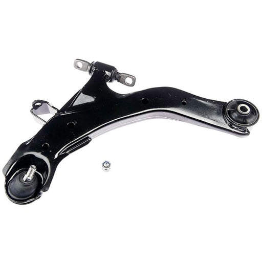 CB60053 ProSeries OE+ Control Arm in black metal, featuring bushings and a small nut positioned below it, set against a white background.