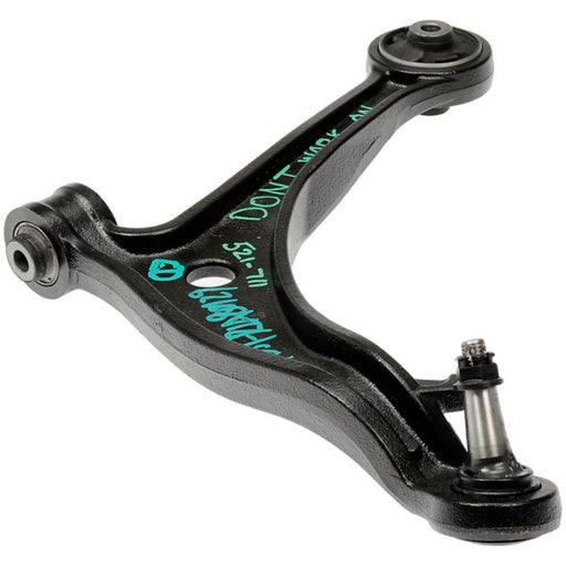 The CB59013 ProSeries OE+ Control Arm is a black metal car control arm with bolts and joints, featuring handwritten numbers in blue and green.