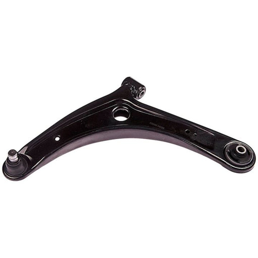 A CB67203 ProSeries OE+ Control Arm, black and curved, featuring a hole in the middle and mounting points at both ends.