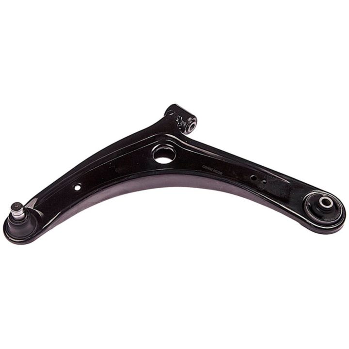 A CB67203 ProSeries OE+ Control Arm, black and curved, featuring a hole in the middle and mounting points at both ends.