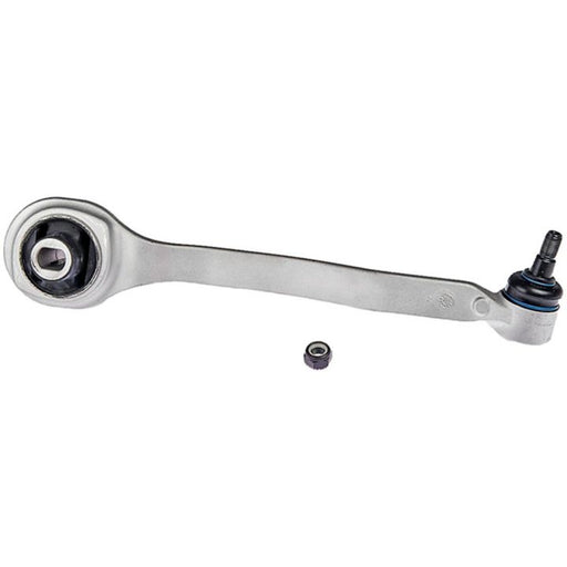The CB28184 ProSeries OE+ Control Arm is a silver automotive control arm that comes with a ball joint and black bushing, featuring a small bolt placed underneath it.