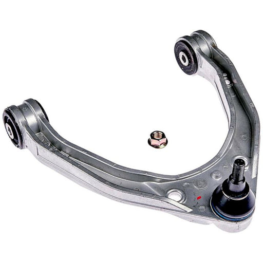 The CB43005 ProSeries OE+ Control Arm features a silver suspension control arm with rubber bushings, a black ball joint, and comes with a single metal nut.
