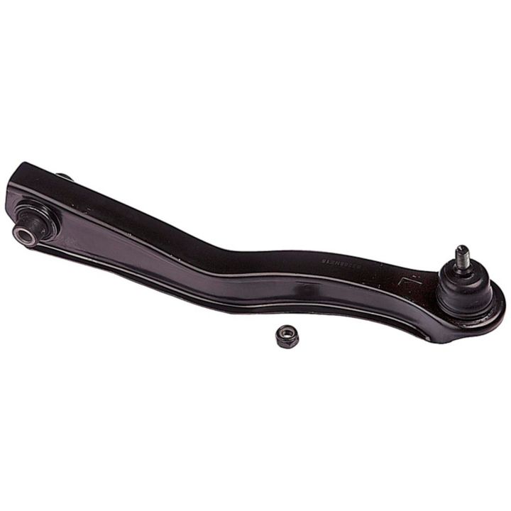 Close-up of the CB67513 ProSeries OE+ Control Arm, featuring a black metal design with visible ball joint and bushings used in automotive suspensions.