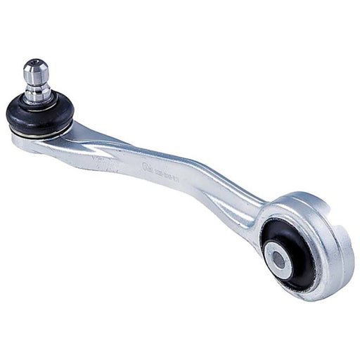 Introducing the CB12097 ProSeries OE+ Control Arm: a silver-colored automotive control arm featuring a ball joint on one end and bushings on the other end.