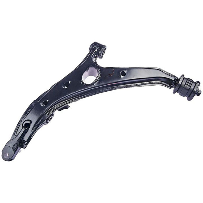 The CA59574 ProSeries OE+ Control Arm, a black metal component with bushings used in automotive engineering.