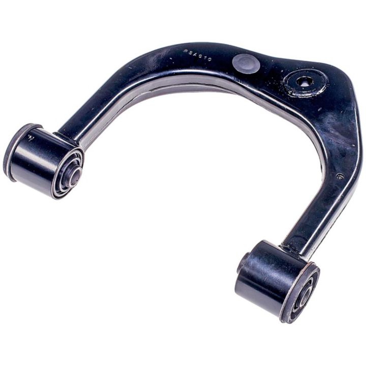 The CA74028 ProSeries OE+ Control Arm, in black, includes bushings at each end and is utilized in automotive suspension systems.
