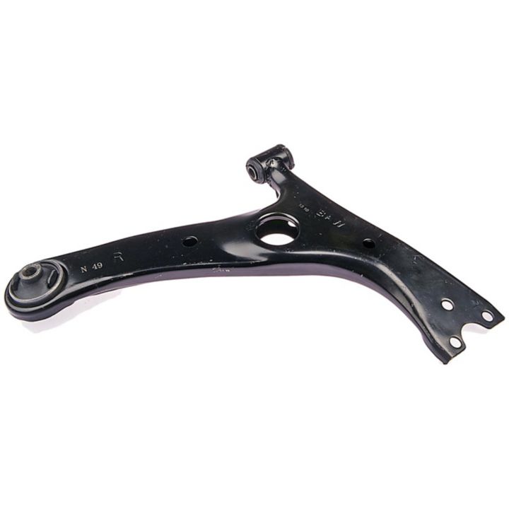 A CA74524 ProSeries OE+ Control Arm, made of black metal and featuring mounting holes and bushings.