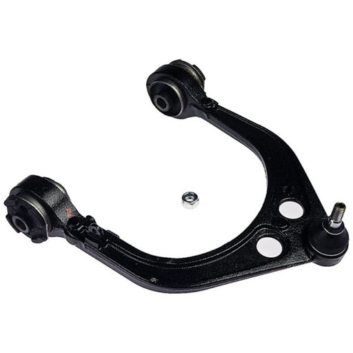 The CB81238 ProSeries OE+ Control Arm for a vehicle is black in color and features two bushings along with a ball joint equipped with a single nut.