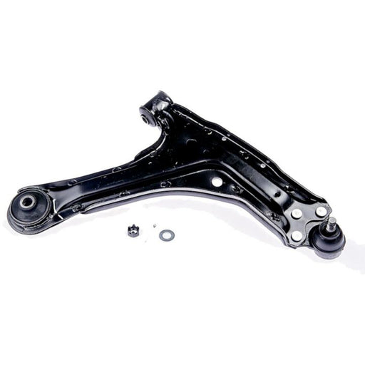CB90214 ProSeries OE+ Control Arm in black metal with bushings, nut, bolt, and washer on a white background.