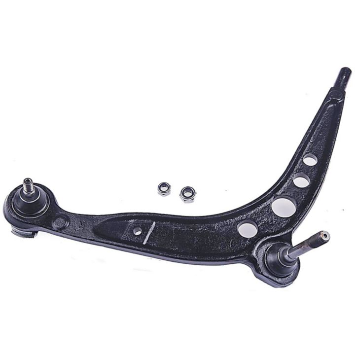 A CB14024 ProSeries OE+ Control Arm in black, featuring two bolts and nuts against a white background.
