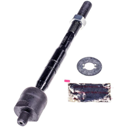 A TI74400 ProSeries OE+ black automotive tie rod with a hex nut, washer, and a small packet of lubricant on a white background.