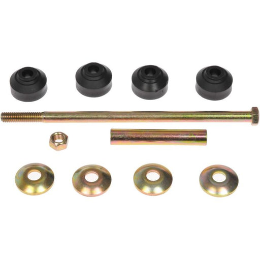 Assortment of hardware including SL90175 ProSeries OE+ Stabilizer Links, bolts, nuts, washers, and rubber grommets arranged on a white background.