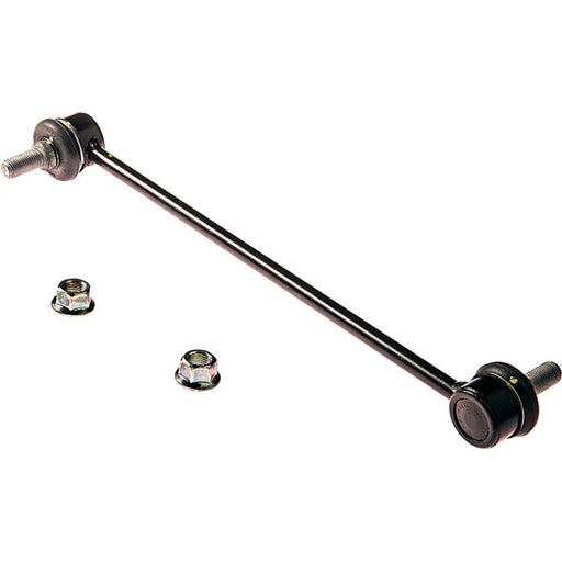 The SL60385 ProSeries OE+ Stabilizer Links, featuring a black metal design and two accompanying nuts, used in automotive suspension systems, isolated on a white background.