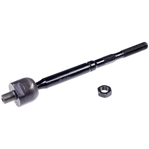 A black TI70030 ProSeries OE+ Tie Rod displaying threads on both ends, accompanied by a separate hex nut beside it, all set against a white background.