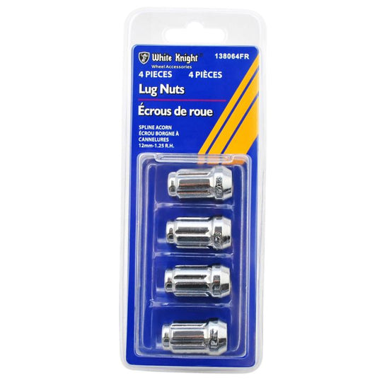 138064FR White Knight 138064FR Spline Acorn Lug Nuts, Chrome, 4-pk