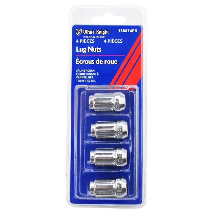 138074FR White Knight 138074FR Spline Acorn Lug Nuts, Chrome, 4-pk