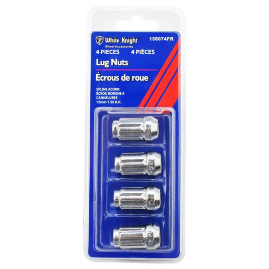138074FR White Knight 138074FR Spline Acorn Lug Nuts, Chrome, 4-pk