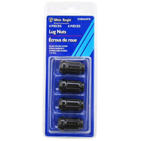 238044FR White Knight 238044FR Spline Acorn Lug Nuts, Black, 4-pk