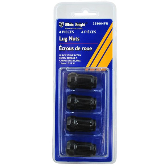 238064FR White Knight 238064FR Spline Acorn Lug Nuts, Black, 4-pk