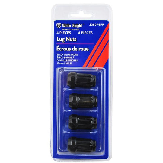 238074FR White Knight 238074FR Spline Acorn Lug Nuts, Black, 4-pk