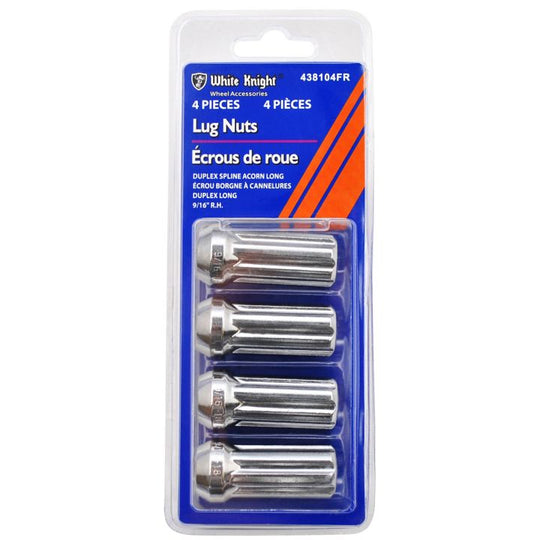 438104FR White Knight 438104FR Long Spline Lug Nuts, Chrome, 4-pk