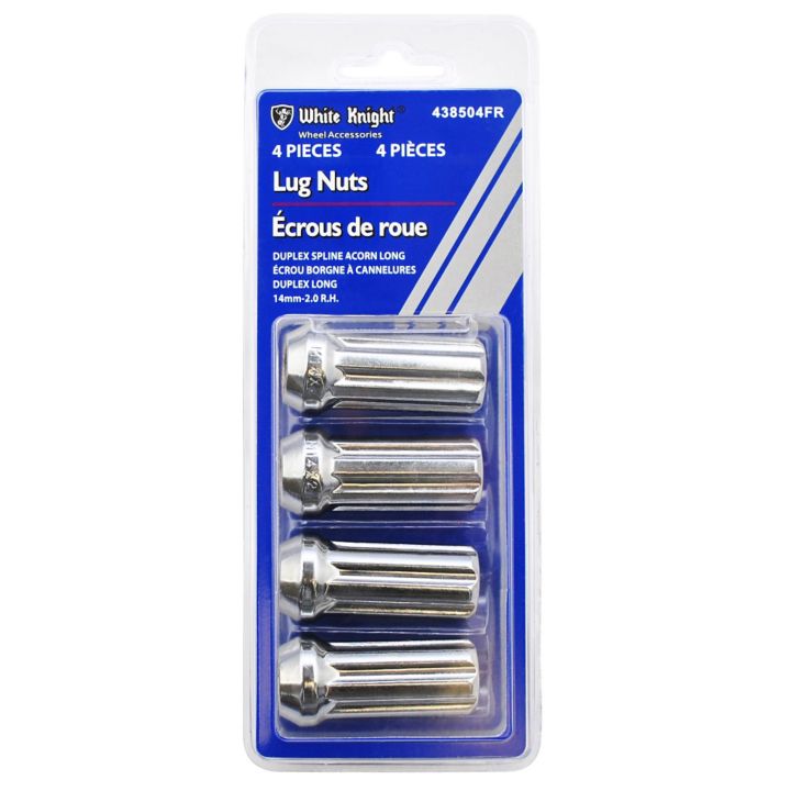 438504FR White Knight 438504FR Long Spline Lug Nuts, Chrome, 4-pk