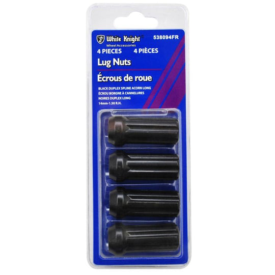 538094FR White Knight 538094FR Long Spline Lug Nuts, Black, 4-pk