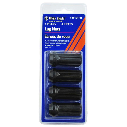 538104FR White Knight 538104FR Long Spline Lug Nuts, Black, 4-pk