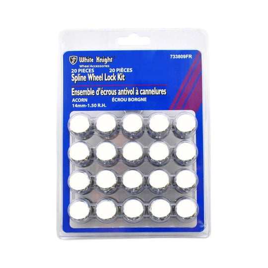 733809FR White Knight 733809FR Long Spline Lug Nuts, Chrome, 20-pk