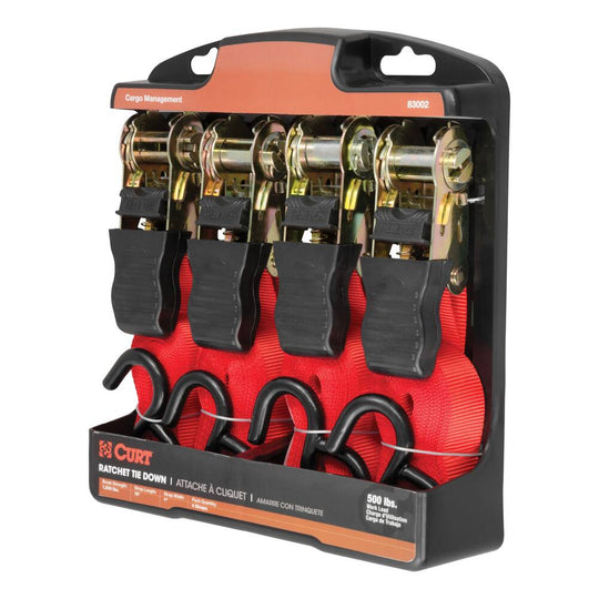 83002 16' Red Cargo Straps with S-Hooks (500 lbs, 4-Pack)