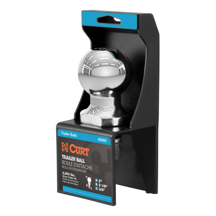 40065 2 Trailer Ball (3/4 x 2-1/8 Shank, 3,500 lb, Chrome)